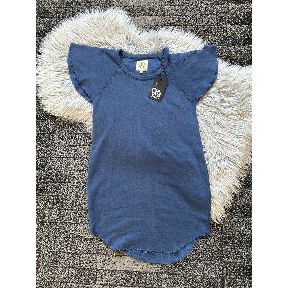 Women's Raw Hem Navy Dress With Cold Shoulder Cutout By Chaser Size Small